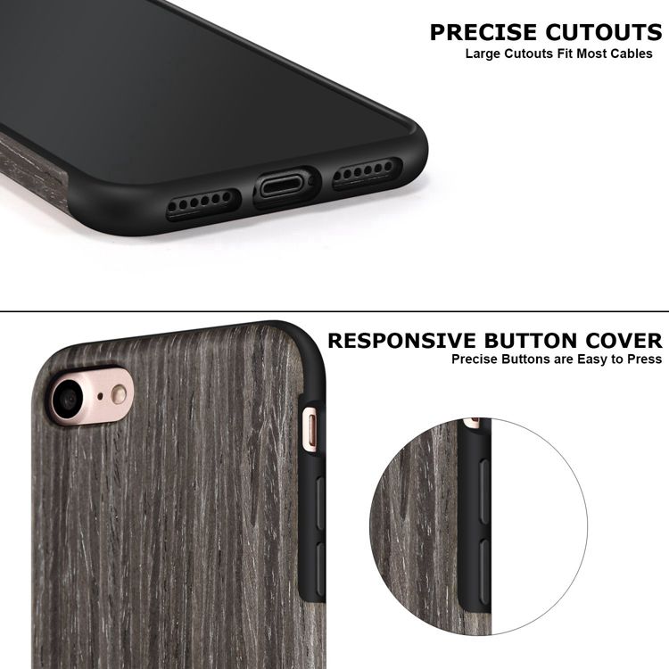 Black Apricot Soft Wood Case For iPhone SE 8 7